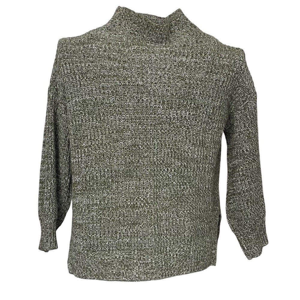 Anthropologie Cupcakes and Cashmere Green Knit Mock 100% Cotton Sweater Women XS
